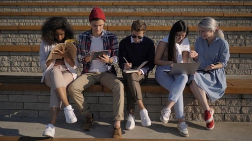 Joyful University Students Study Together After Classes