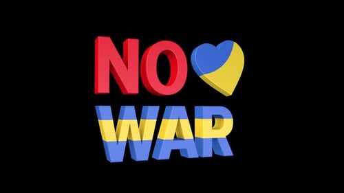 Kein Krieg, Loop-Animation mit Text und Herz mit ukrainischer Flagge