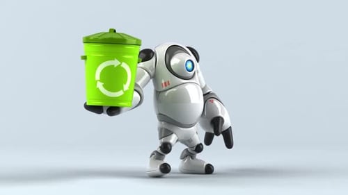 Großer Roboter und grüner Müll recyceln