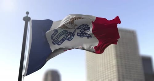 Realistic Iowa State Flag Waving Animation with Bokeh Background