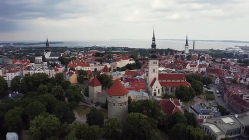 Aerial View of Medieval Tallinn City in Estonia Baltics