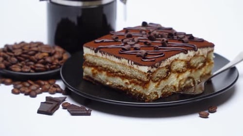 Appetizing Tiramisu, Coffee Beans, and Chocolate