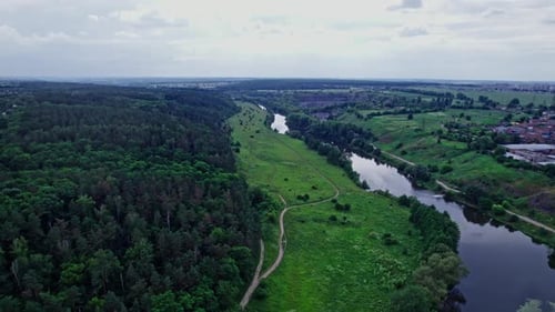 Aerial View of Green Forest and River