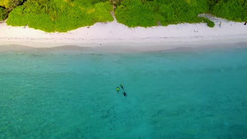Sunny nature of lagoon beach by blue ocean and sand background near surf