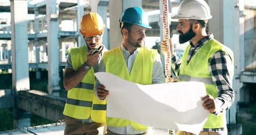 Portrait of Construction Engineers Working on Building Site