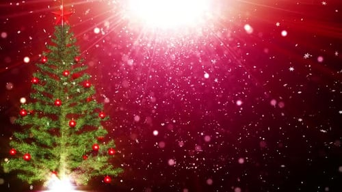Sparkling Christmas Tree with Festive Falling Snow Background