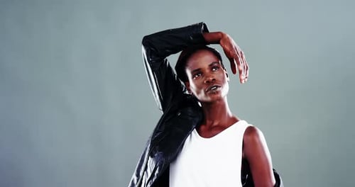 Woman with Jacket Fashion Posing in Studio