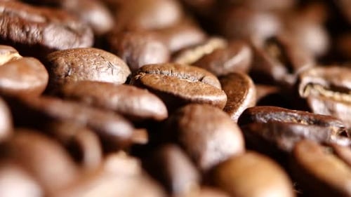 Loop Able Background of Coffee Beans. Rotating. Close Up