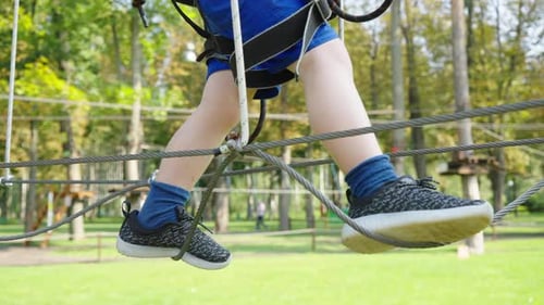 Little Child Enjoying Rope Trail Adventure in Theme Park