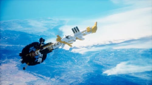 Futuristic Space Station Orbiting Earth