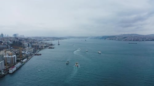 Aerial View of Istanbul Bosphorus and Bridge, Turkey