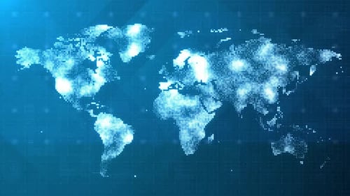 Futuristic Digital World Map with Glowing Global Network