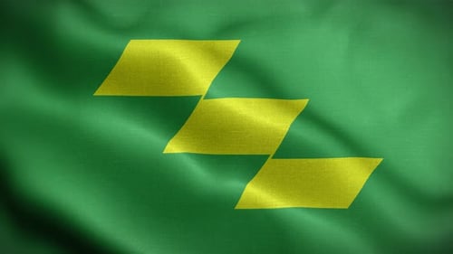 Green Waving Flag Background with Yellow Geometric Shapes