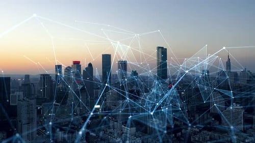 smart Connected city skyline. Futuristic network concept, city Technology.