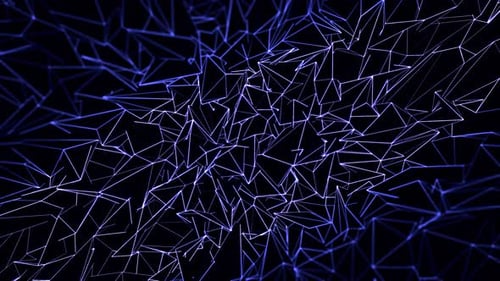 Animation en mouvement de triangles bleus et violets sur fond noir