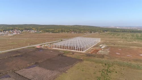 Construcción de edificios industriales a partir de construcciones de metal y hormigón, Aerial Shot 05