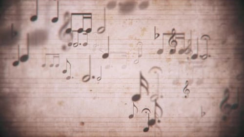 Vintage Music Notes Flowing on Aged Paper Background