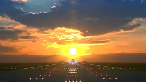Airplane Taking Off Against Scenic Sunset