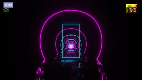 Futuristic Neon Tunnel Loop with Geometric Shapes
