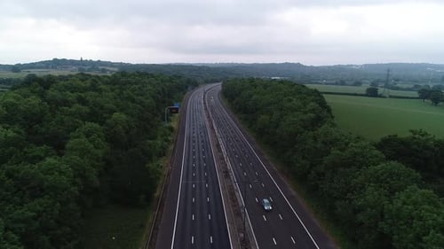 Highway Through Green Rural Landscape Aerial View