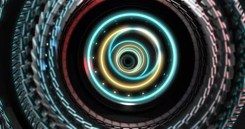 Futuristic Tunnel Neon Rings Abstract Loop