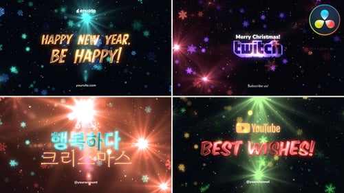 Festive Holiday Greetings Text Reveals with Snowflakes and Starbursts