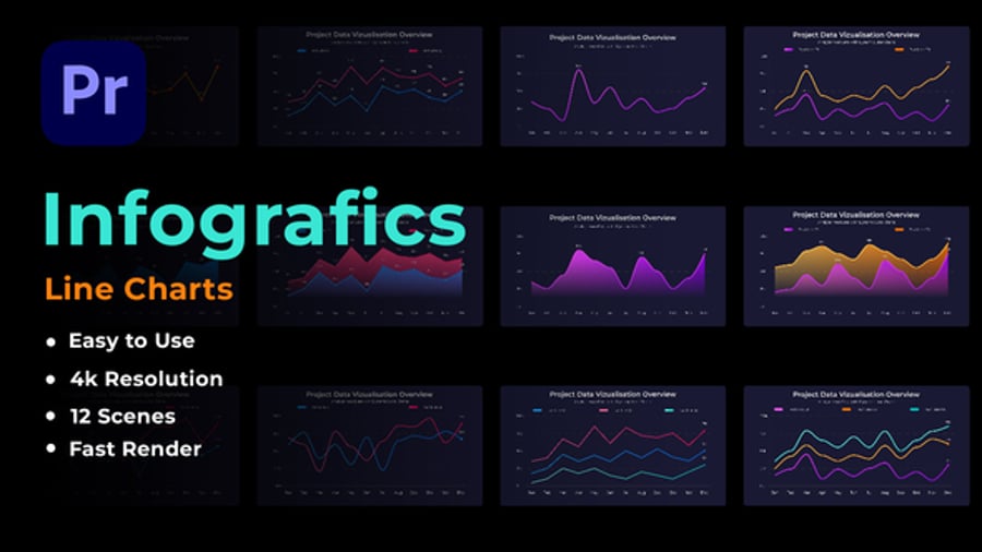 Infographics Line Charts for Premiere Pro, Infographics ft. pie charts ...
