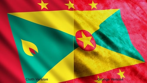 Grenada Flag Waving with Grunge and Fabric Texture Loop