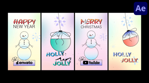 Animated Vertical Holiday Greetings with Snowman and Ornament
