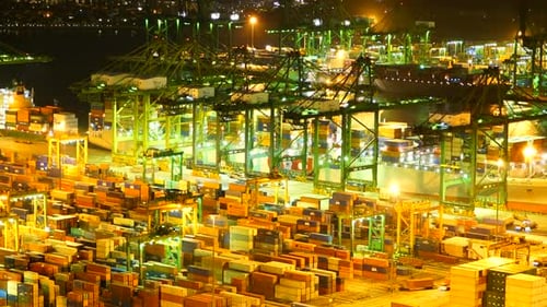 Time lapse of container cargo shipping port in Singapore