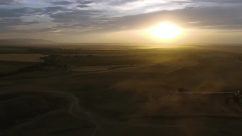 Stunning Aerial Sunrise Over Rural Farmland
