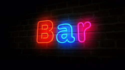 Bar neon on brick wall 3d