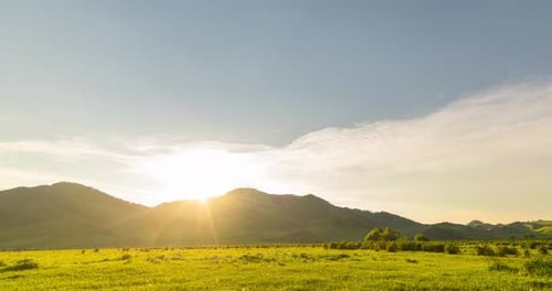 Mountain Meadow Timelapse at the Summer or Autumn Sunset Time