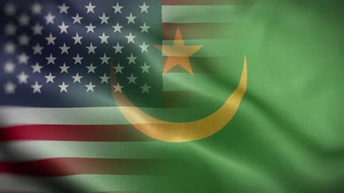 Waving Flags of United States and Mauritania Animated Overlay