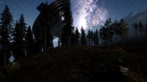 Astronomical Observatory Under the Night Sky Stars. Hyperlapse