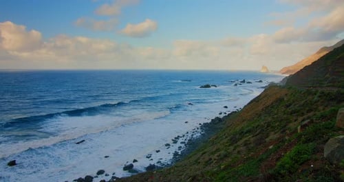 Mountain Scenery on the Atlantic Ocean North of Spanish Volcanic Rocky Shore Tenerife Island