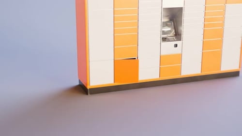 Package delivery process. The cardboard box is delivered to the parcel locker 4K