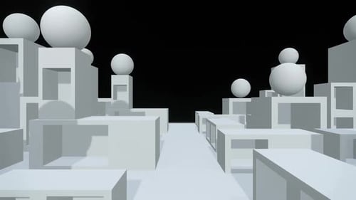 Abstract Geometric Cubes and Spheres Moving Through Path Loop