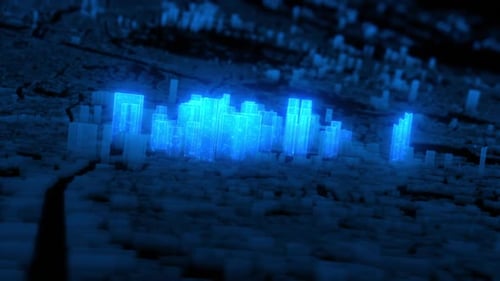 Big city. animation of a large holographic city with parallax effect and distorted perspective