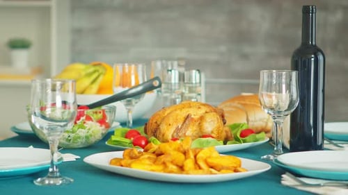 Roasted Chicken Dinner on a Beautifully Set Table