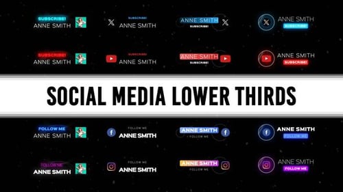 Animated Neon Social Media Lower Thirds with Modern Design