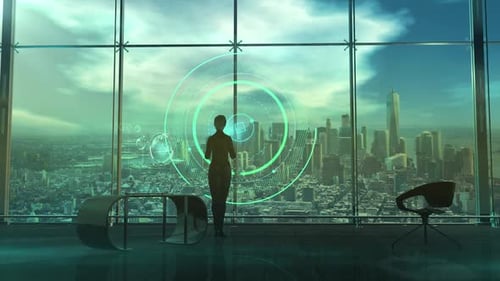 Futuristic Transparent Holographic Data Interface Display