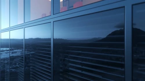 Modern, colorful, corporate conference room in a skyscraper office building. 4K