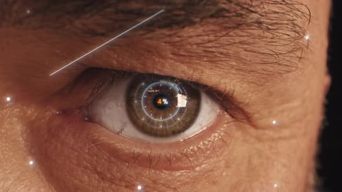 Imágenes Los ojos de los hombres están siendo escaneados Efecto de movimiento gráfico de computadora
