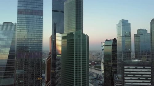 Aerial View of Several Glass Skyscrapers