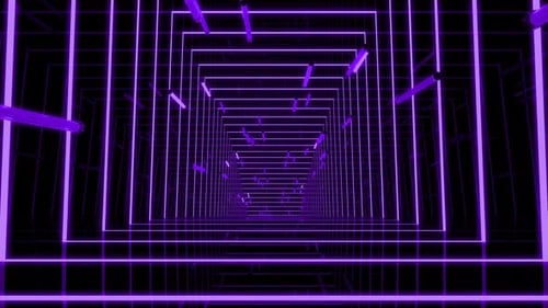 Abstract Neon Tunnel Loop with Geometric Cubes