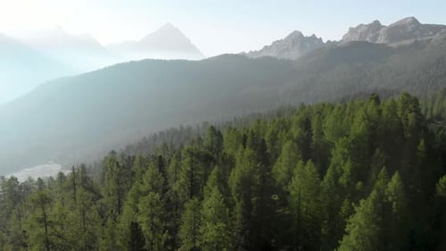 Aerial Flying over Mountain Forest at Croda da Lago in Dolomites Alps Italy