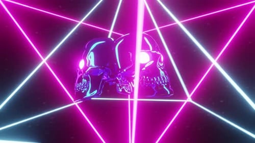 Neon Skull Halloween Background 4K