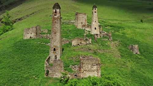 Medieval Tower Complex in Mountains