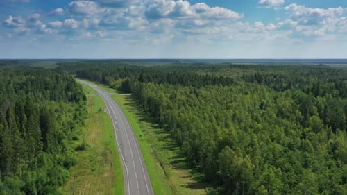 Vue aérienne du dessus sur une route de campagne en forêt
